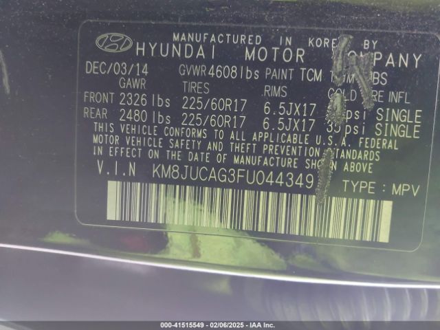 KM8JUCAG3FU044349 Hyundai TUCSON SE