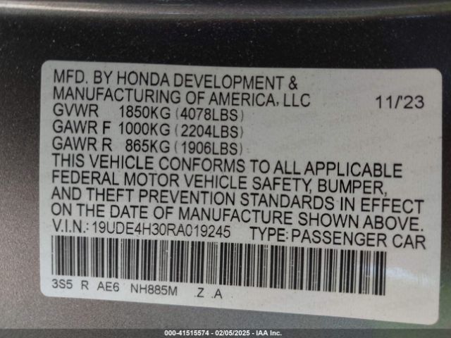 19UDE4H30RA019245 Acura Integra A-spec