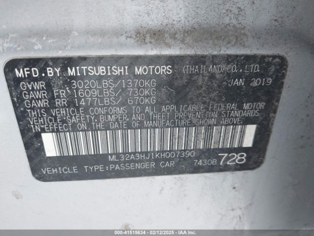 2019 MITSUBISHI MIRAGE ML32A3HJ1KH007390 Photo 8