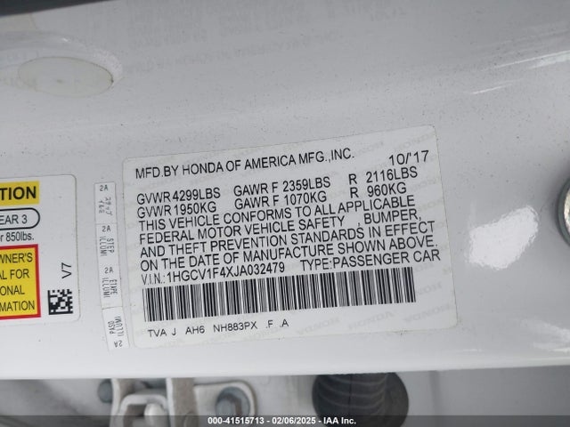 Honda ACCORD EX 2018 1HGCV1F4XJA032479 Image 9
