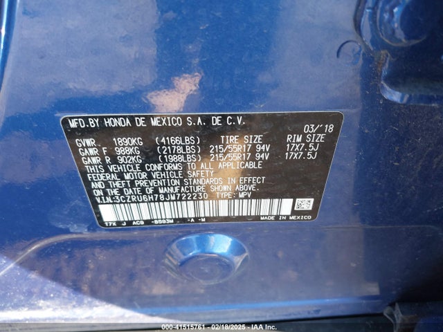 3CZRU6H78JM722230 Honda Hr-v Ex-l
