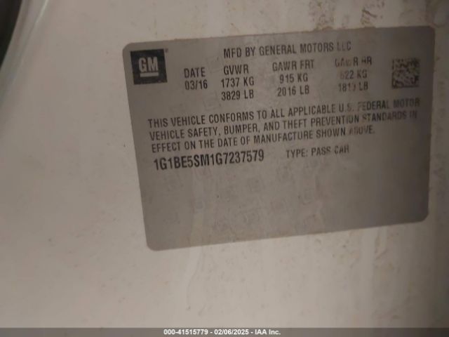 1G1BE5SM1G7237579 Chevrolet Cruze Lt Auto