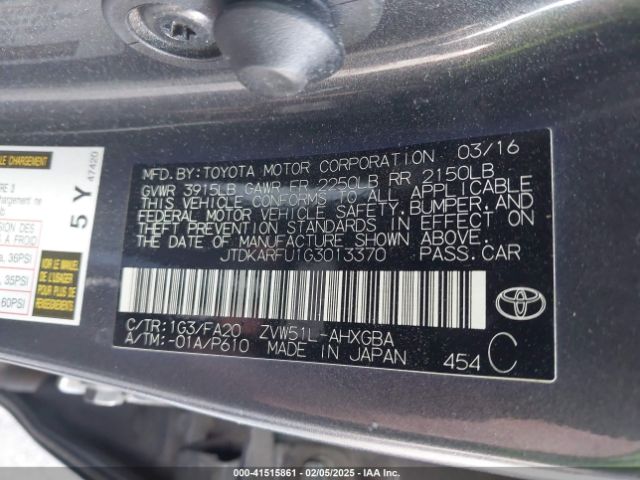 JTDKARFU1G3013370 Toyota Prius Three