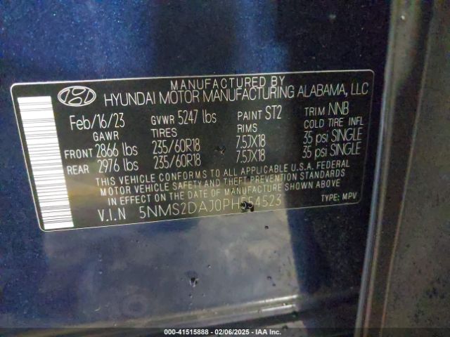 5NMS2DAJ0PH554523 Hyundai Santa Fe Sel