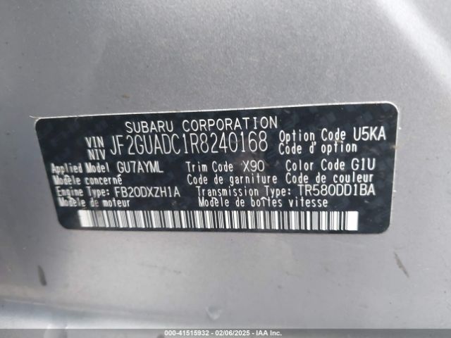 JF2GUADC1R8240168 Subaru Crosstrek Premium