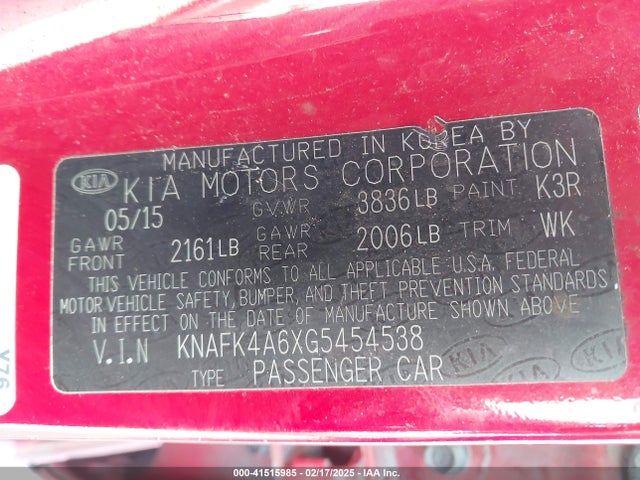 KNAFK4A6XG5454538 KIA mpi nu