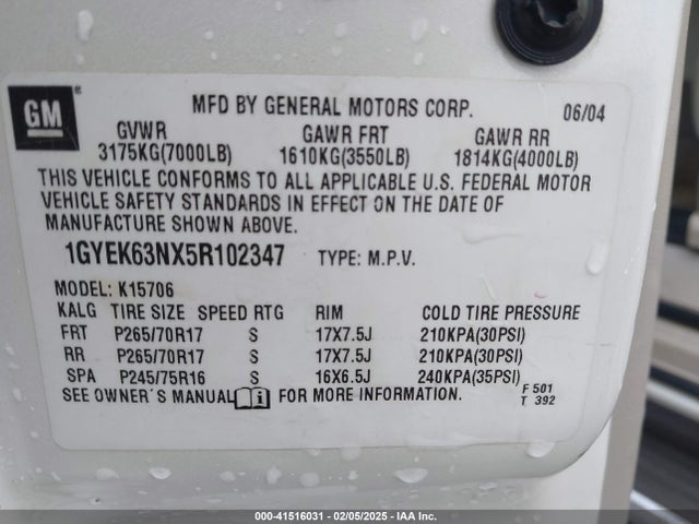 2005 CADILLAC ESCALADE 1GYEK63NX5R102347 Photo 8