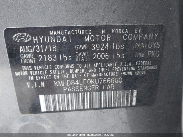 KMHD84LF0KU766660 Hyundai Elantra Value Edition