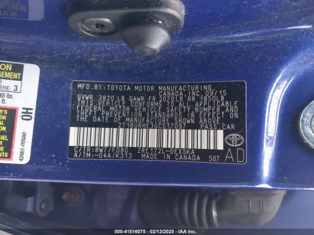 2T1BURHE3GC517097 Toyota Corolla S Plus