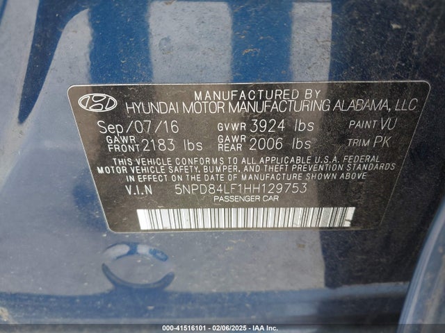 5NPD84LF1HH129753 Hyundai ELANTRA SE