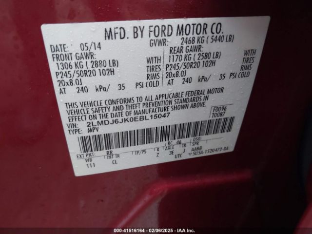 2LMDJ6JK0EBL15047 Lincoln MKX