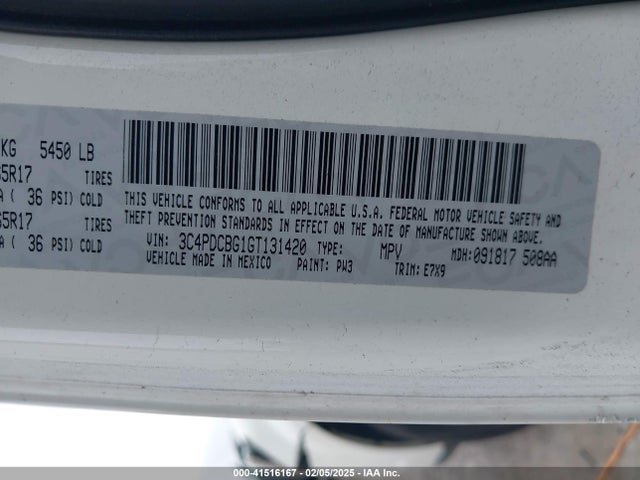 3C4PDCBG1GT131420 Dodge Journey Sxt