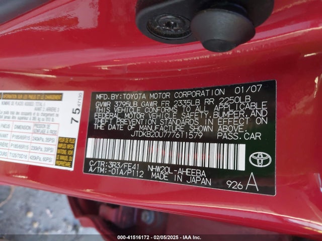 41516172 :رقم المزاد ، JTDKB20U777611579 vin ، 2007 Toyota Prius مزاد بيع