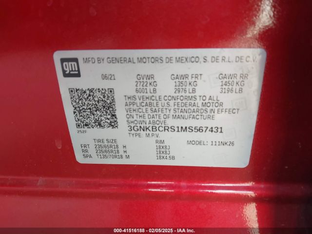 3GNKBCRS1MS567431 Chevrolet Blazer Fwd 2lt
