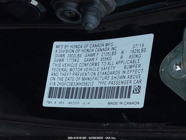 2HGFC3B33KH356212 Honda CIVIC EX