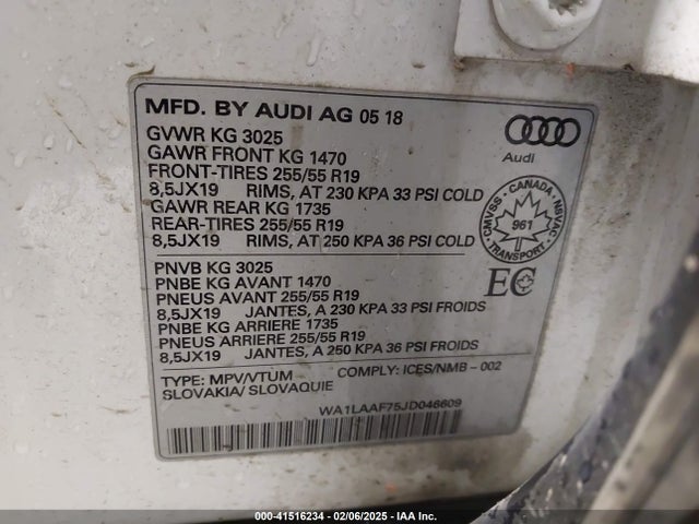 WA1LAAF75JD046609 Audi 3.0t