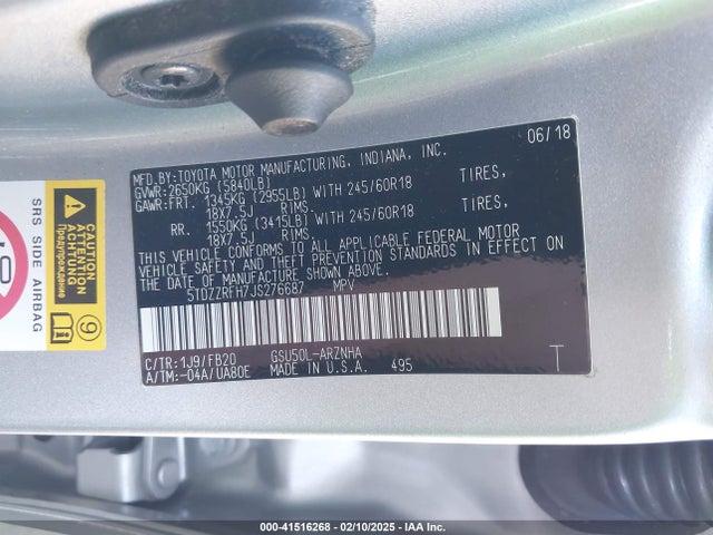 5TDZZRFH7JS276687 Toyota Highlander Le