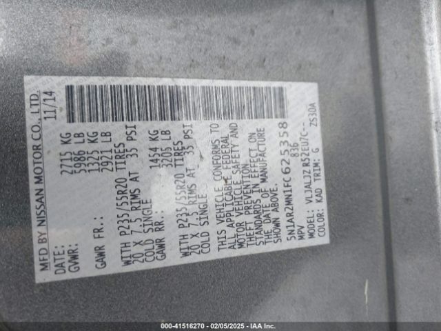 5N1AR2MN1FC625358 Nissan Pathfinder Platinum