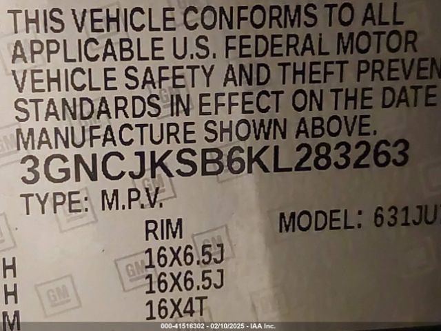 3GNCJKSB6KL283263 Chevrolet TRAX LS