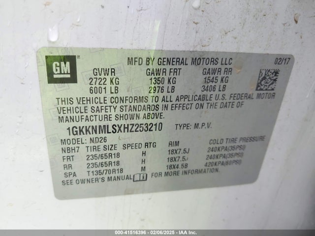1GKKNMLSXHZ253210 GMC lgx - di: direct injection, vvt: variable valve timing, alum, gen 2