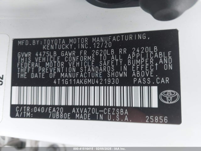 4T1G11AK6MU421930 Toyota CAMRY SE