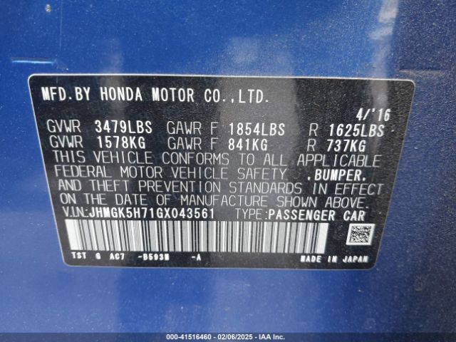 JHMGK5H71GX043561 Honda FIT EX