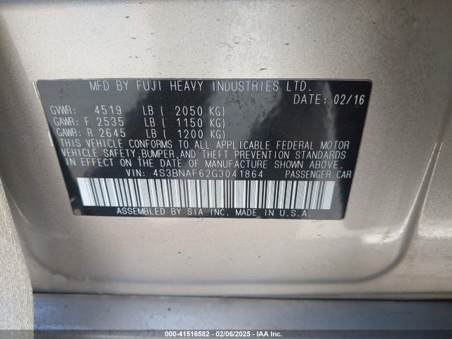 4S3BNAF62G3041864 Subaru Legacy 2.5i Premium