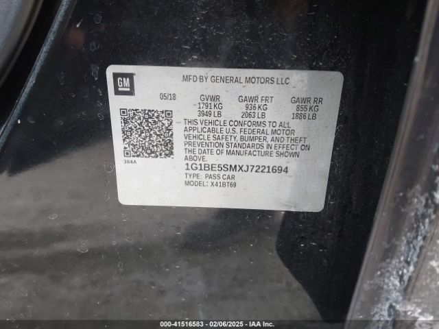 1G1BE5SMXJ7221694 Chevrolet Cruze Lt Auto