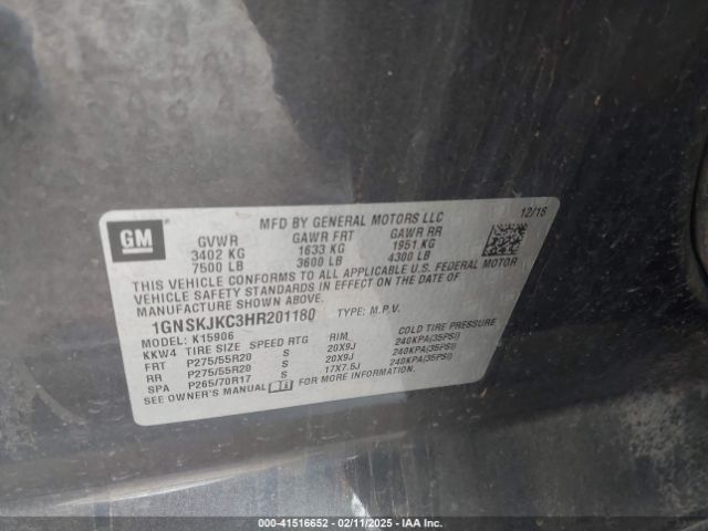 1GNSKJKC3HR201180 Chevrolet Suburban Premier