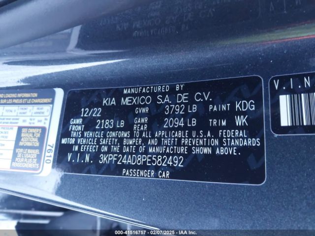 3KPF24AD8PE582492 KIA Forte Lxs