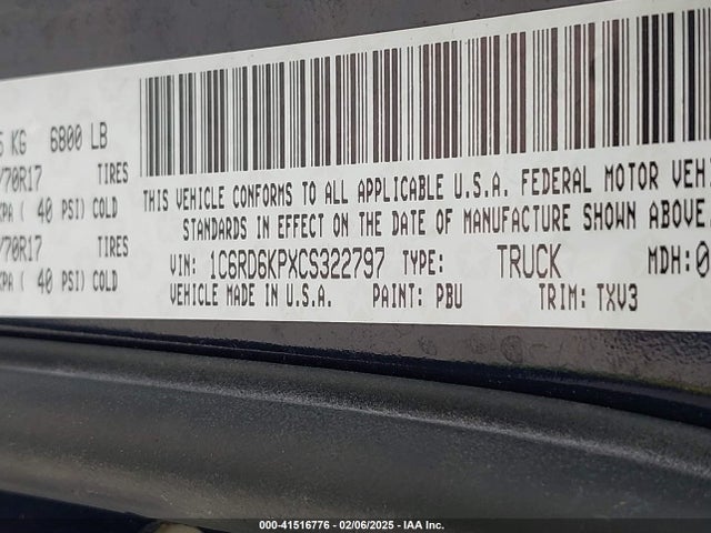 Продаж на аукціоні авто 2012 Ram 1500 St, vin: 1C6RD6KPXCS322797, номер лоту: 41516776