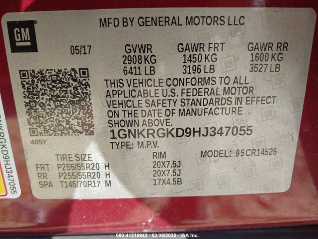 1GNKRGKD9HJ347055 Chevrolet Traverse 1lt