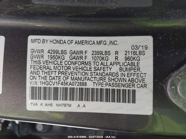 1HGCV1F45KA072888 Honda ACCORD EX