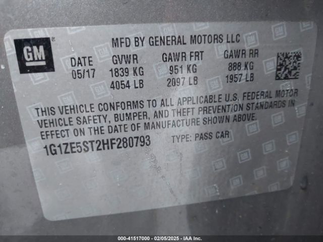 1G1ZE5ST2HF280793 Chevrolet MALIBU 1LT