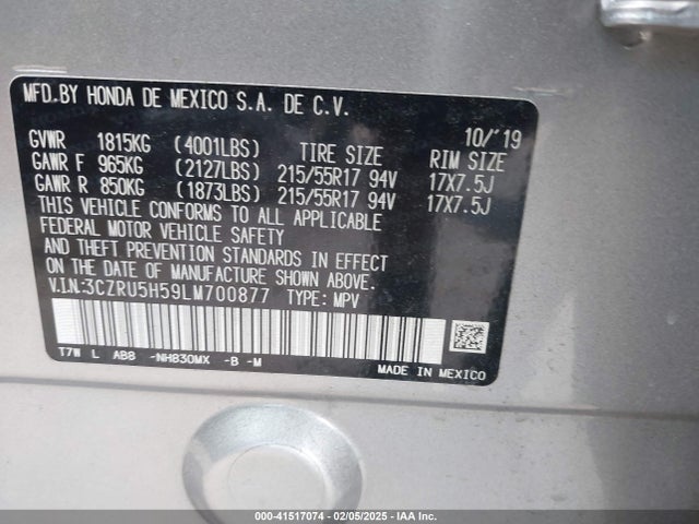 Honda Hr-v 2wd Ex 2020 3CZRU5H59LM700877 Image 9