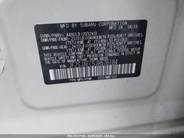 JF2SJAEC5JH576184 Subaru Forester 2.5i Premium