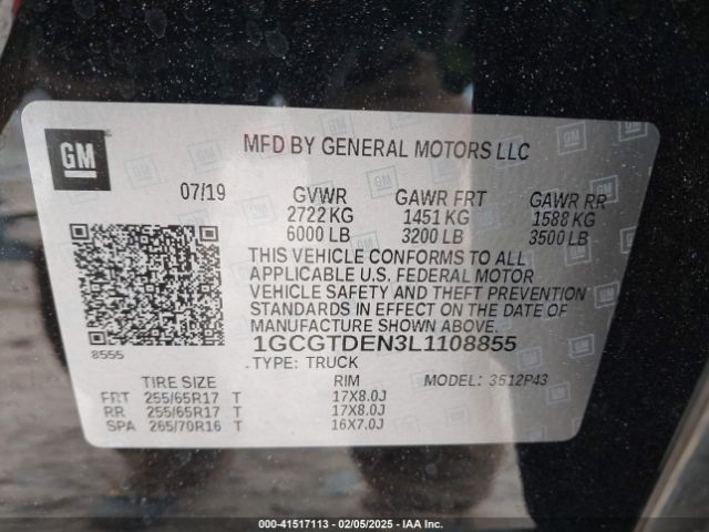 1GCGTDEN3L1108855 Chevrolet Colorado 4wd  Short Box Z71