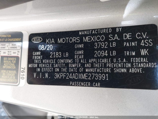 3KPF24ADXME273991 KIA mpi nu