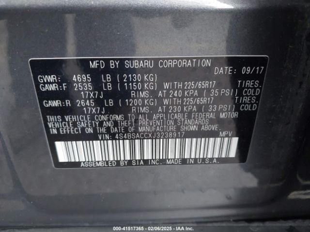 4S4BSACCXJ3238917 Subaru Outback 2.5i Premium