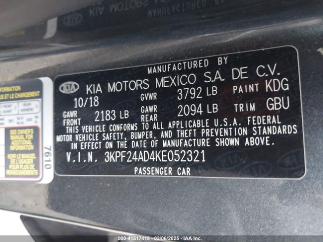 3KPF24AD4KE052321 KIA Forte Lxs