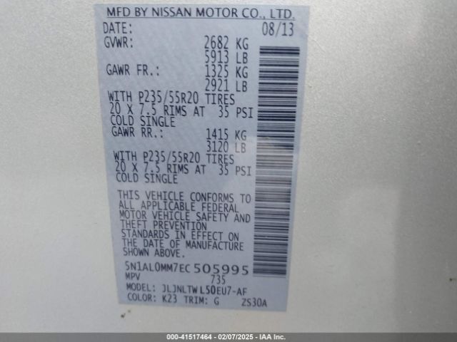 5N1AL0MM7EC505995 Infiniti QX60