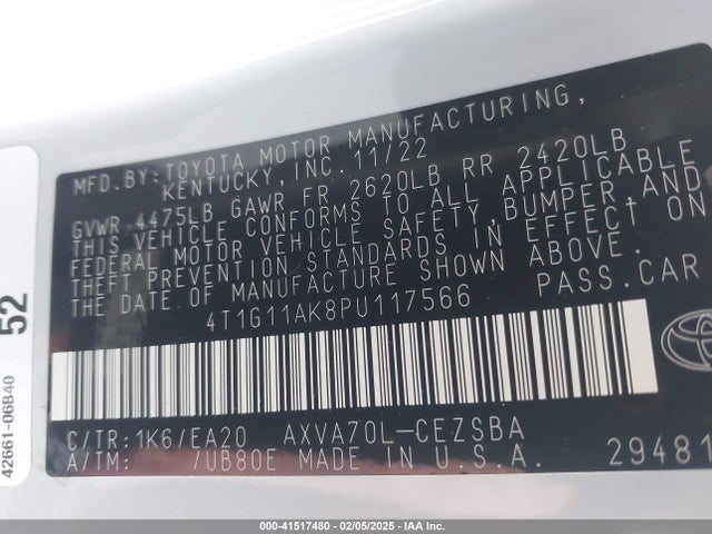 4T1G11AK8PU117566 Toyota CAMRY SE