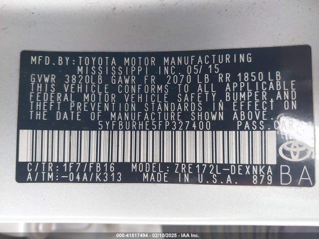 Toyota COROLLA LE 2015 5YFBURHE5FP327400 Image 9