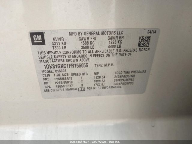 1GKS1GKC1FR155056 GMC Yukon Xl 1500 Sle