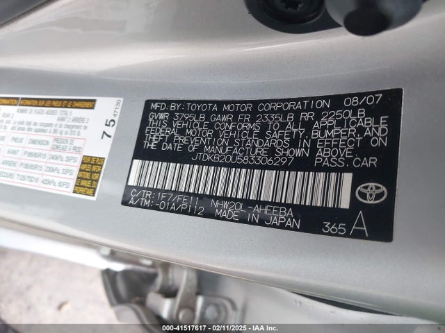 Продаж на аукціоні авто 2008 Toyota Prius, vin: JTDKB20U583306297, номер лоту: 41517617