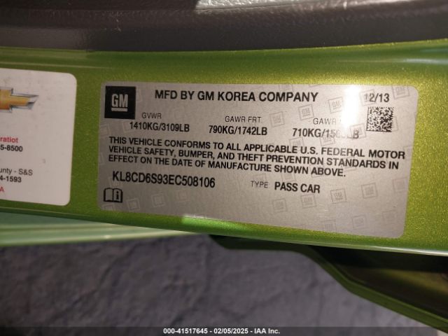 KL8CD6S93EC508106 Chevrolet Spark 1lt Auto