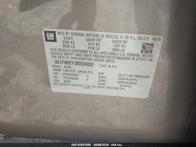 2011 CADILLAC SRX 3GYFNEEY3BS539032 Photo 8