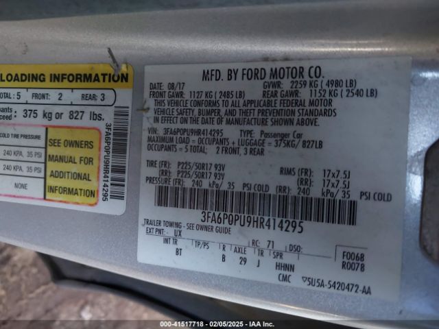 3FA6P0PU9HR414295 Ford Fusion Energi Se Luxury