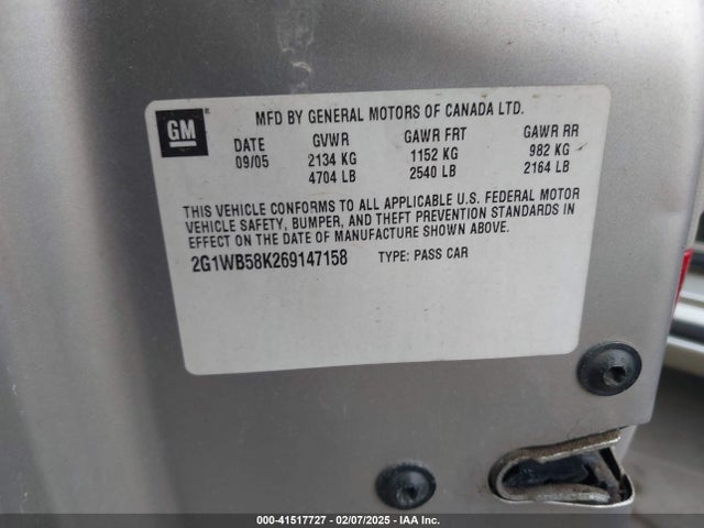 41517727 :رقم المزاد ، 2G1WB58K269147158 vin ، 2006 Chevrolet Impala Ls مزاد بيع