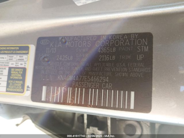 KNAGM4A77E5466294 KIA Optima Lx